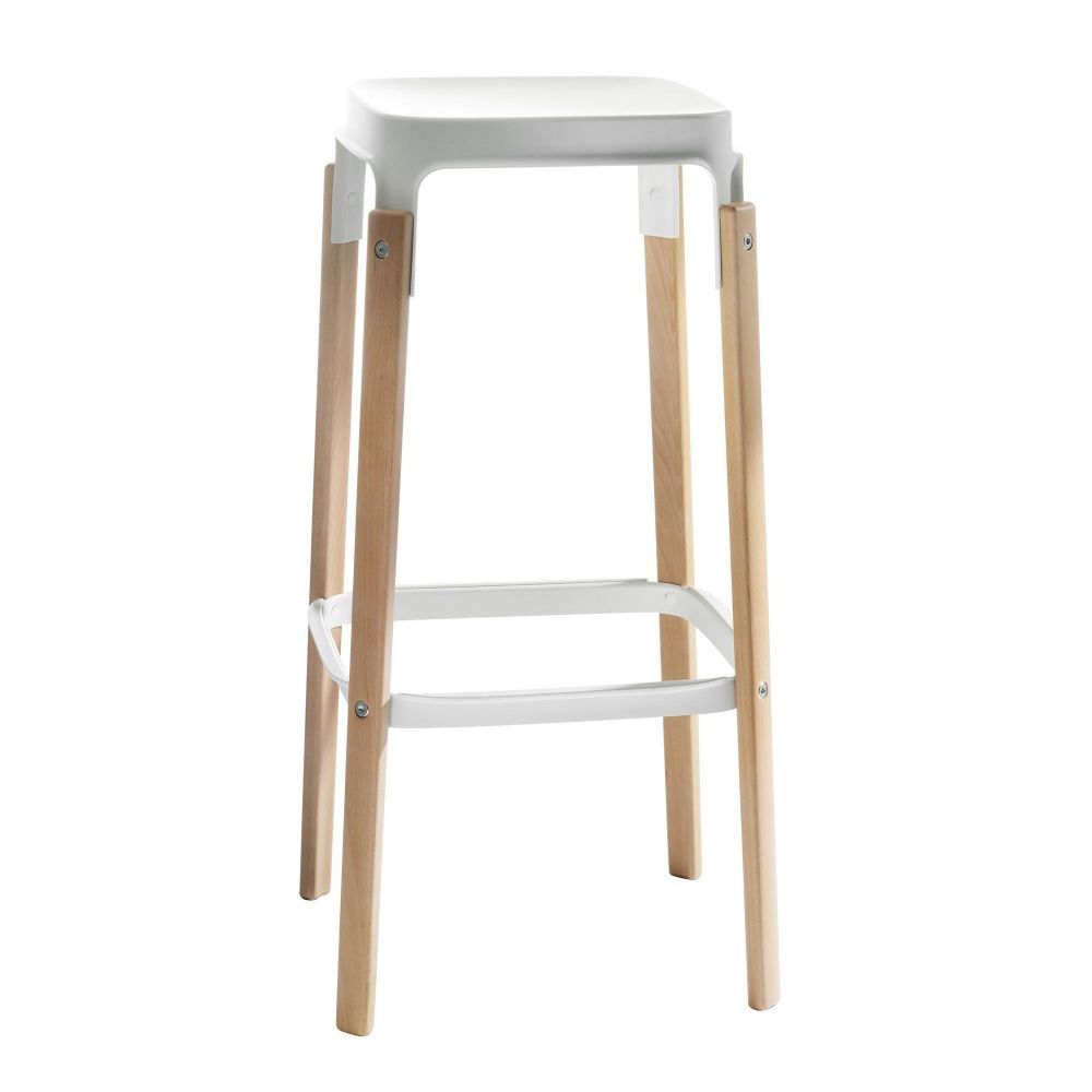 MAGIS - Barová židle STEELWOOD STOOL vysoká - bílá s bukovými nohami - 