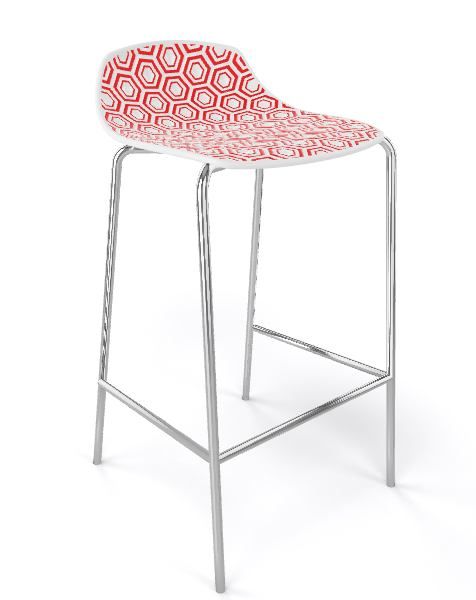 GABER - Barová židle ALHAMBRA nízká, bíločervená/chrom - 