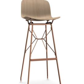MAGIS - Barová židle TROY WIREFRAME s dřevěným sedákem - vysoká