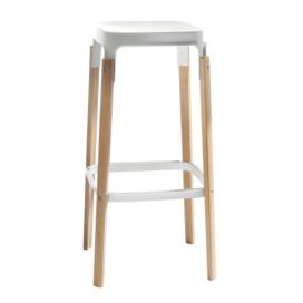 MAGIS - Barová židle STEELWOOD STOOL vysoká - bílá s bukovými nohami