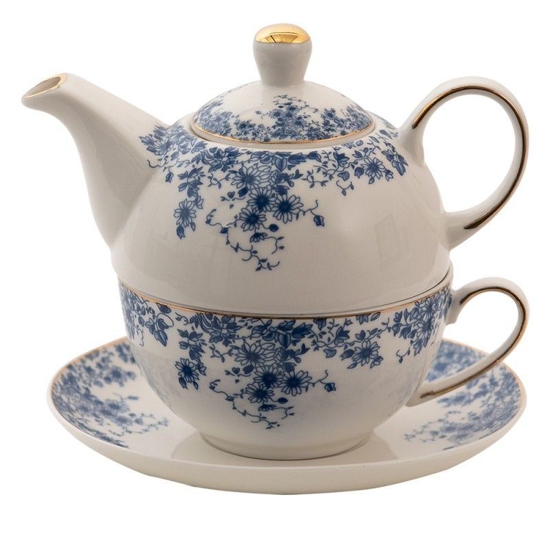 Porcelánový tea for one s modrými květy Blue Flowers - 16*15*15 cm / 400ml / 250ml  Clayre & Eef - LaHome - vintage dekorace
