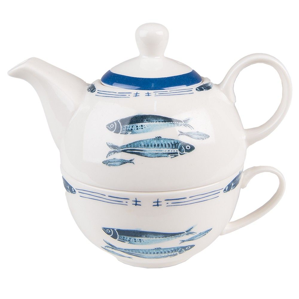 Tea for One s rybkami  Fish Blue - 17*11*14 cm / 400 ml / 250 ml Clayre & Eef - LaHome - vintage dekorace