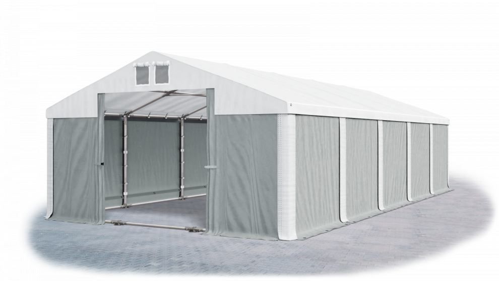 Garážový stan 4x8x2m střecha PVC 560g/m2 boky PVC 500g/m2 konstrukce ZIMA Šedá Bílá Bílé - DEKORHOME.CZ