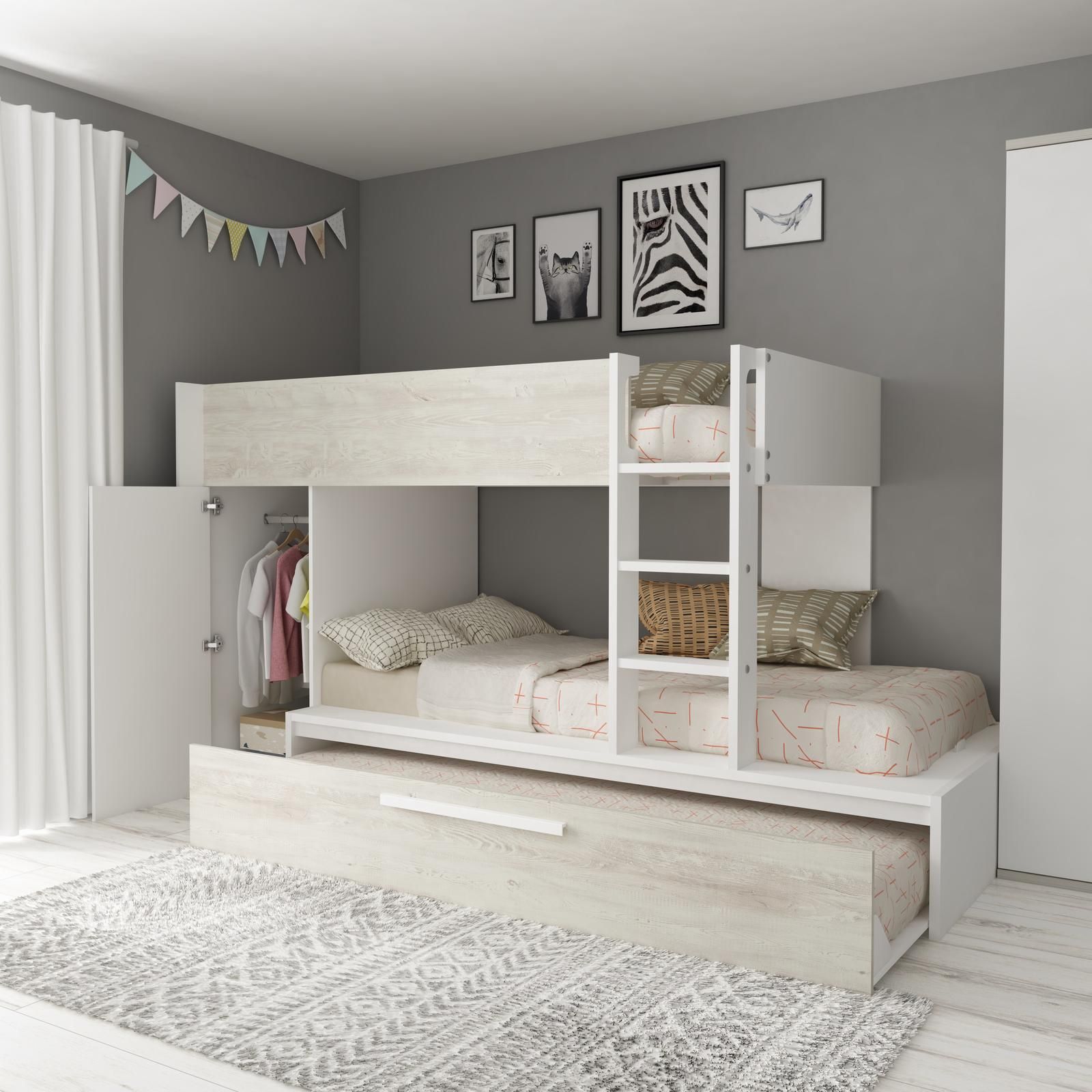 Aldo Patrová postel pro tři s šatní skříní Multi white - Nábytek ALDO