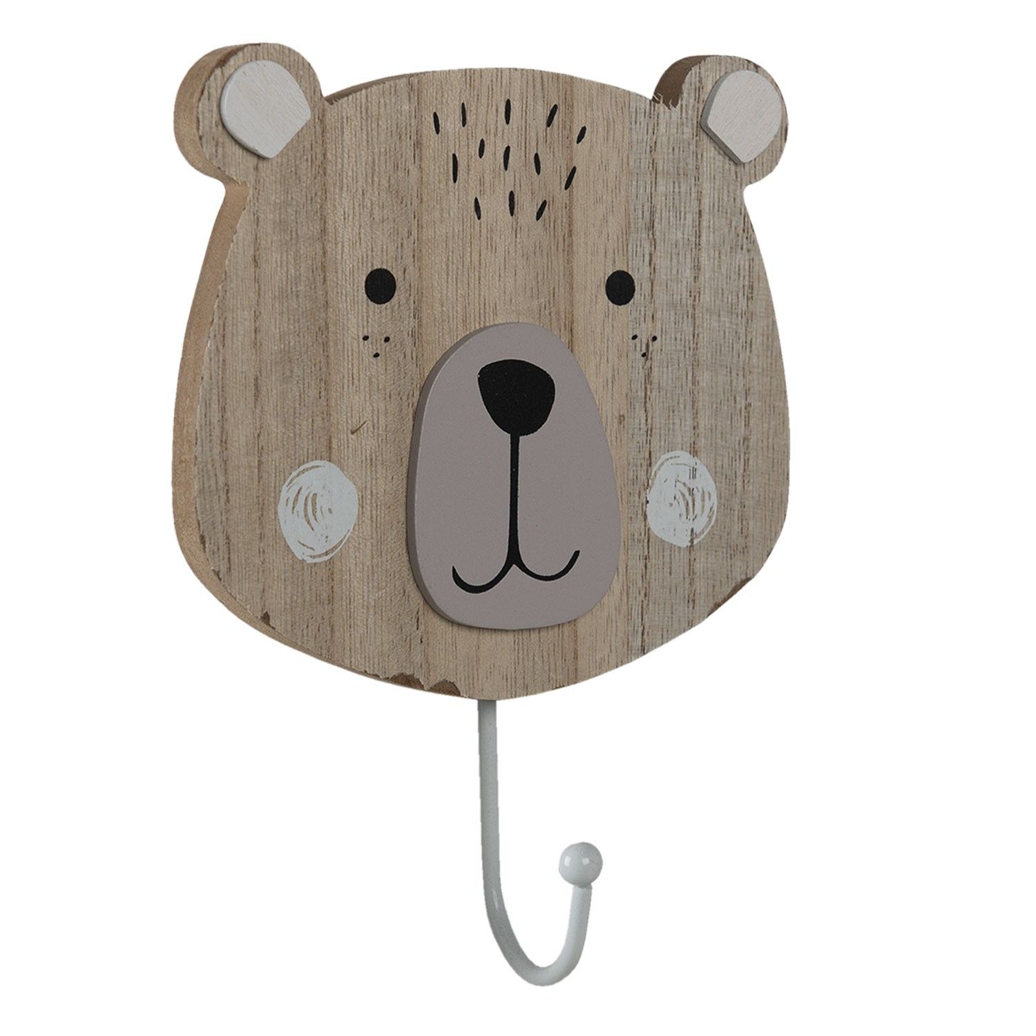 Nástěnný kovový háček s dřevěnou hlavou medvídka - 13*12*18 cm Clayre & Eef - LaHome - vintage dekorace