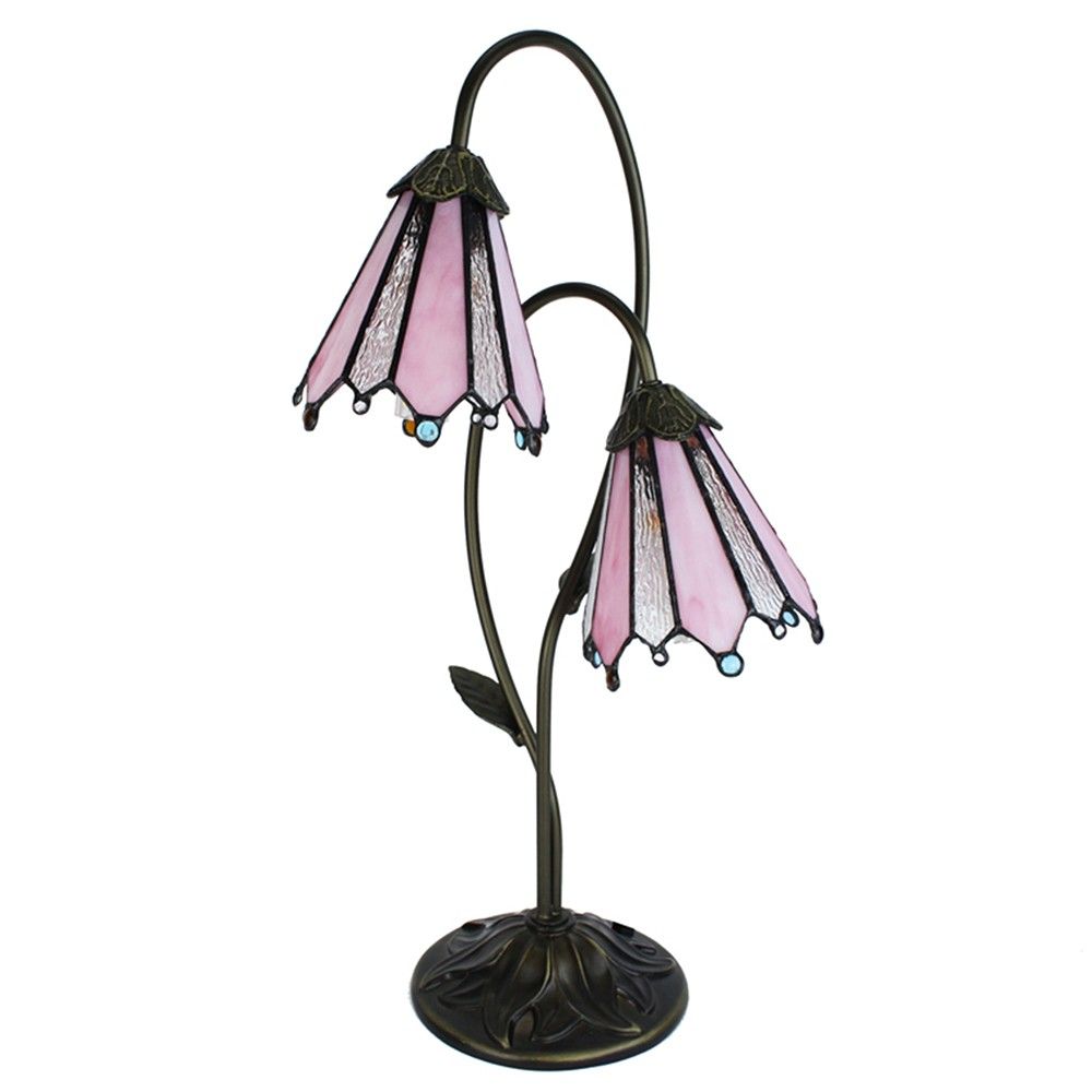 Stolní lampa Tiffany Flowerbell pink - 35*18*61 cm E14/max 2*25W Clayre & Eef - LaHome - vintage dekorace