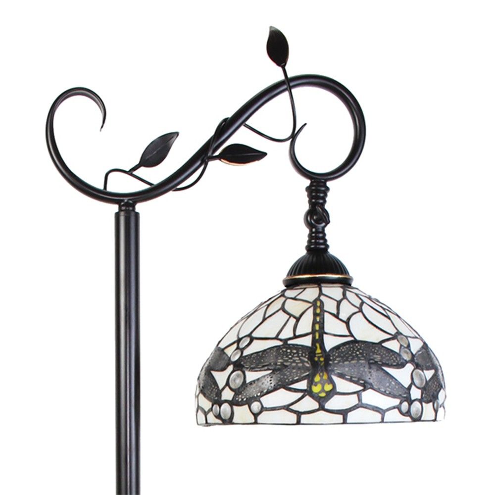 Bílá stojací Tiffany lampa s vážkami Dragonfly - 36*25*152 cm E27/max 1*60W Clayre & Eef - LaHome - vintage dekorace