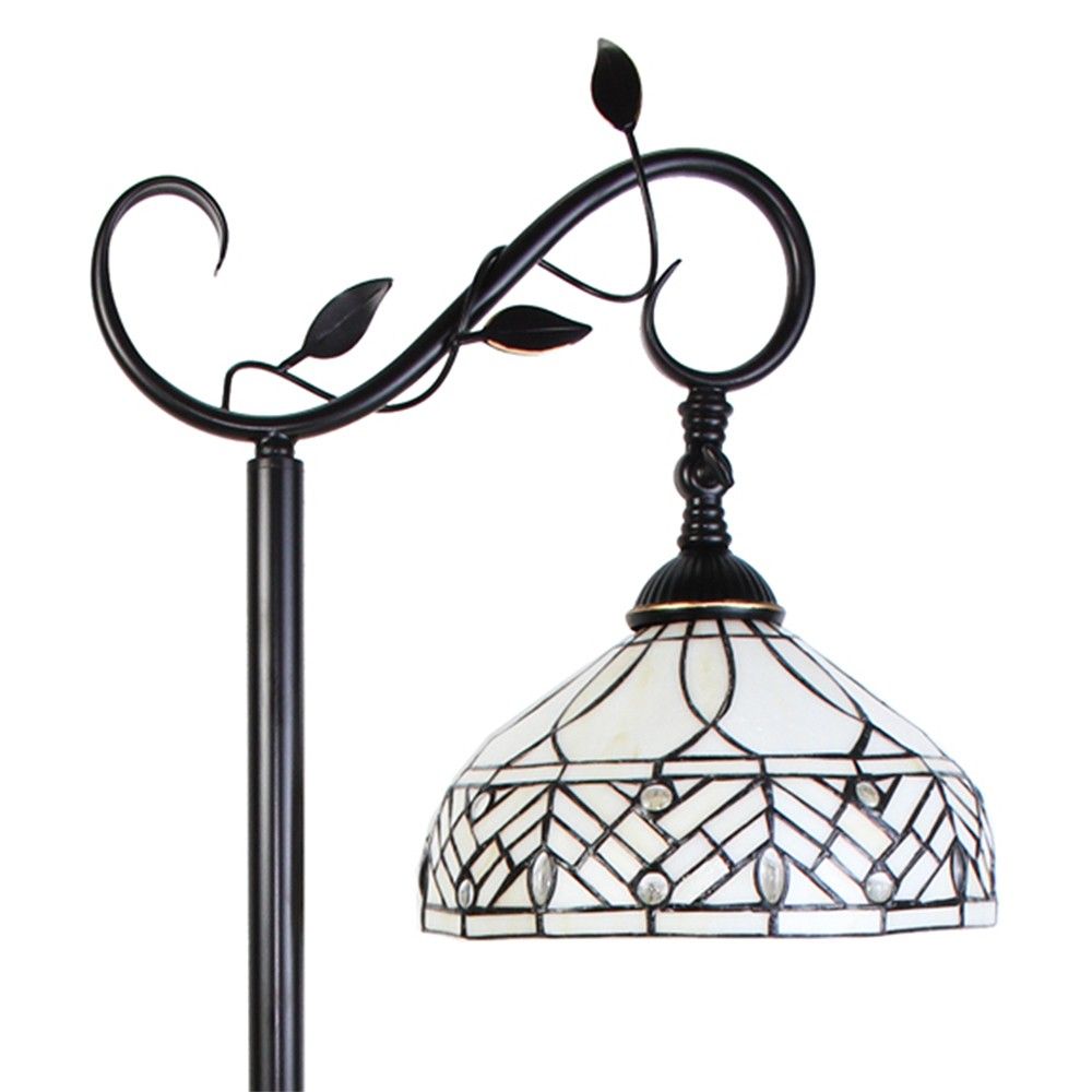 Bílá stojací Tiffany lampa kamínky a ornamenty - 36*25*152 cm E27/max 1*60W Clayre & Eef - LaHome - vintage dekorace
