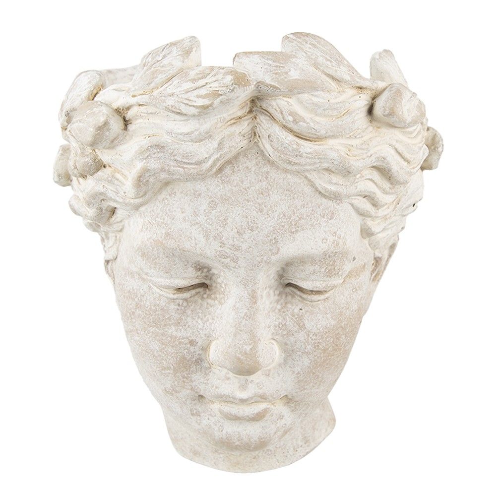 Béžový antik cementový nástěnný květináč hlava ženy - 17*13*21 cm Clayre & Eef - LaHome - vintage dekorace
