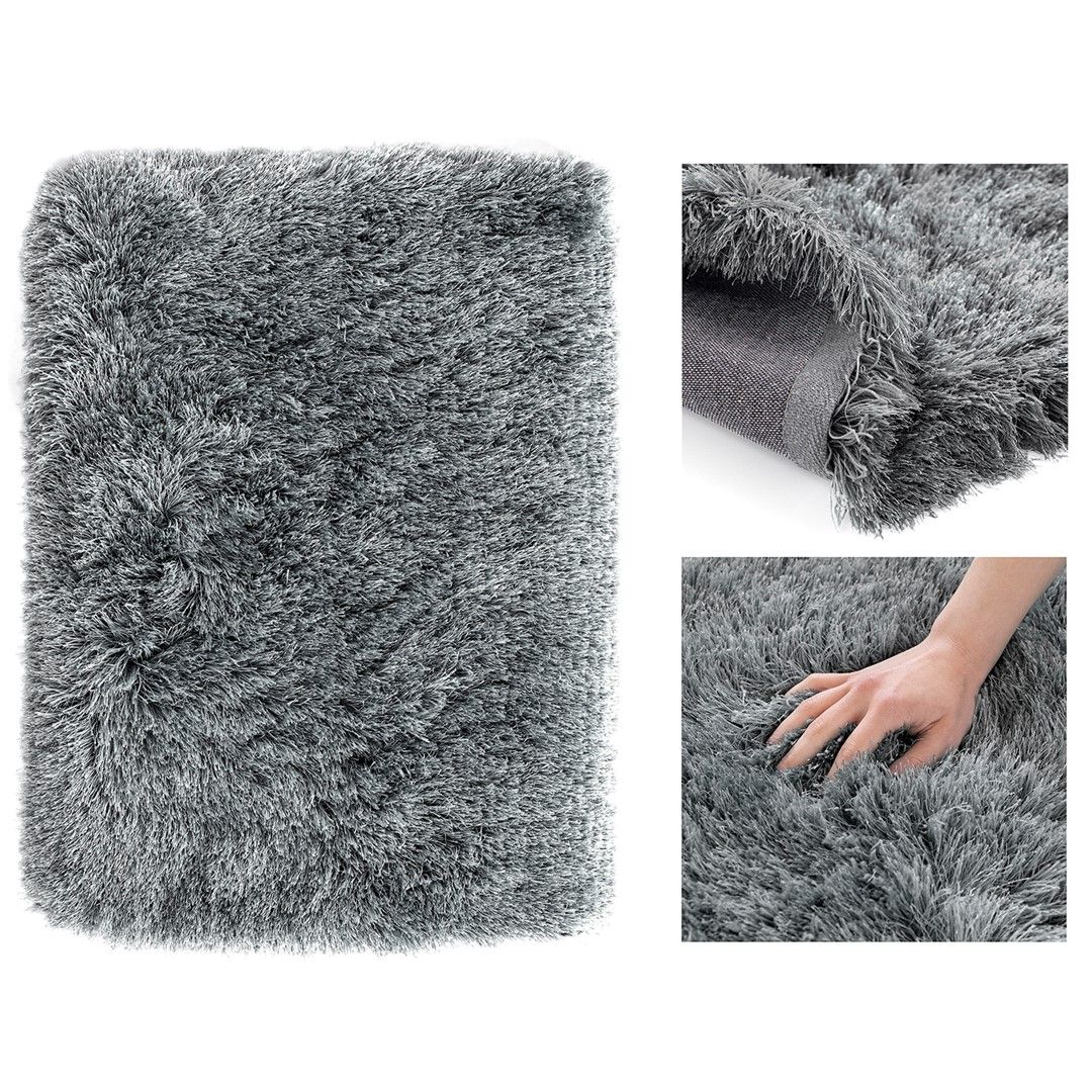 Huňatý tmavě šedý koberec FLORO 160x200 cm - Výprodej Povlečení