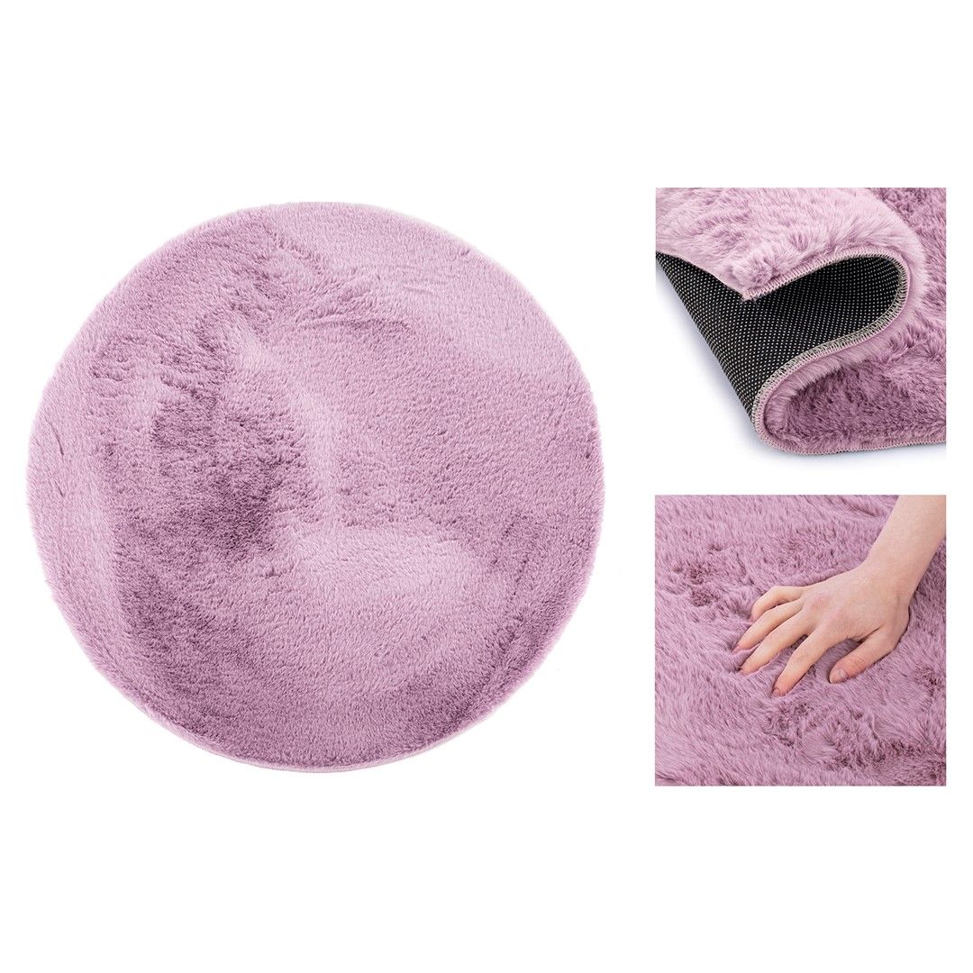 Kulatý světle fialový koberec LOVIKA z umělé králičí kožešiny 80 cm - Výprodej Povlečení