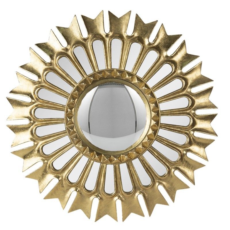 Zlaté antik nástěnné vypouklé dekorační zrcadlo - Ø 38*3 cm Clayre & Eef - LaHome - vintage dekorace