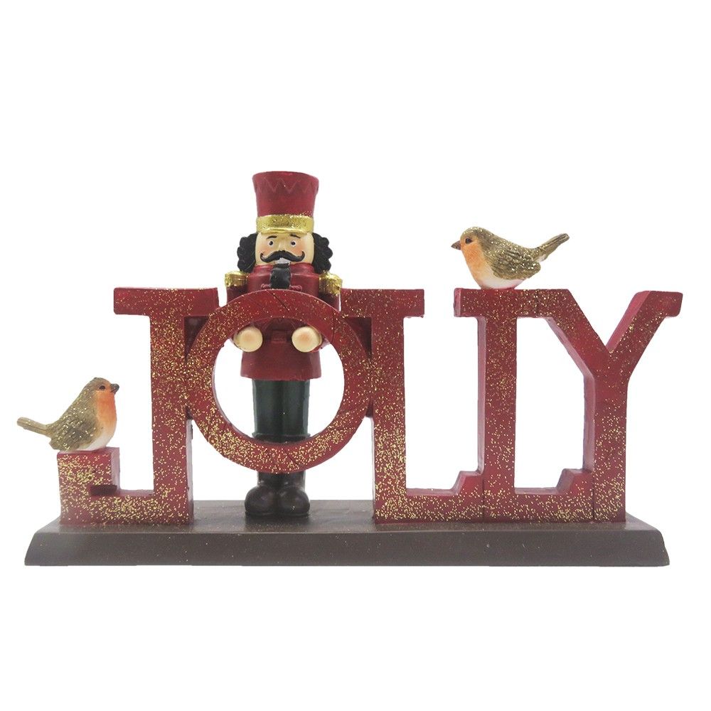 Vánoční dekorace socha Louskáček s nápisem Jolly - 18*4*11 cm Clayre & Eef - LaHome - vintage dekorace