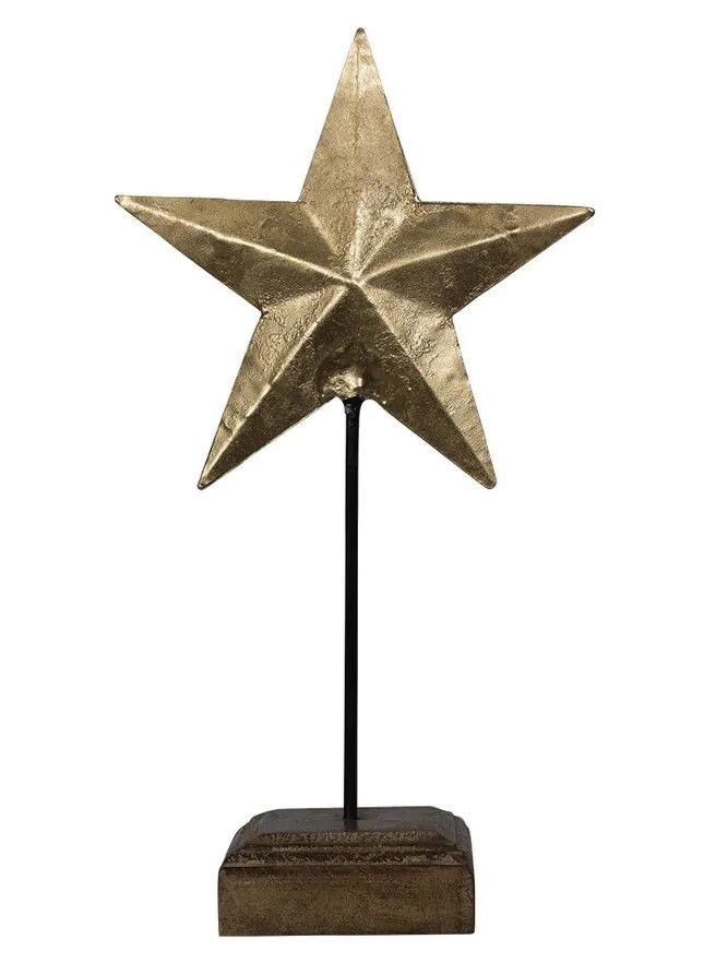 Dekorace zlatá antik kovová hvězda na dřevěném podstavci - 19*10*35cm Mars & More - LaHome - vintage dekorace