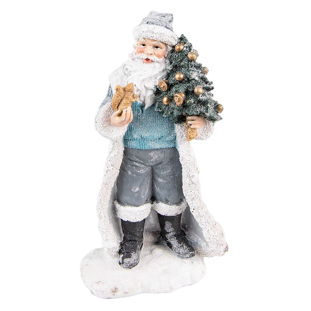 Šedo-modrá dekorace Santa s vánočním stromečkem - 11*9*21 cm Clayre & Eef - LaHome - vintage dekorace