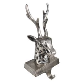 Stříbrný antik kovový háček na punčochu Srnec - 12*7*28 cm Clayre & Eef
