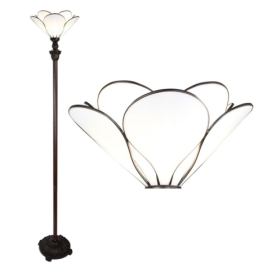 Bílá stojací Tiffany lampa ve tvaru květu Flower white - Ø 31*183 cm E27/max 1*40W Clayre & Eef