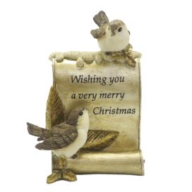 Dekorace soška ptáčci Merry Christmas - 10*5*15 cm Clayre & Eef LaHome - vintage dekorace