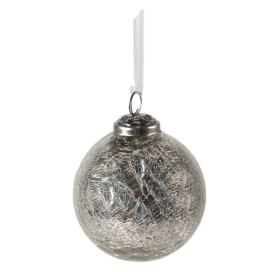 Stříbrná vánoční skleněná ozdoba koule s popraskanou strukturou - Ø 7*8 cm Clayre & Eef