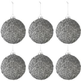Set šesti stříbrných skleněných vánočních ozdob J-Line Pia 8,5 cm