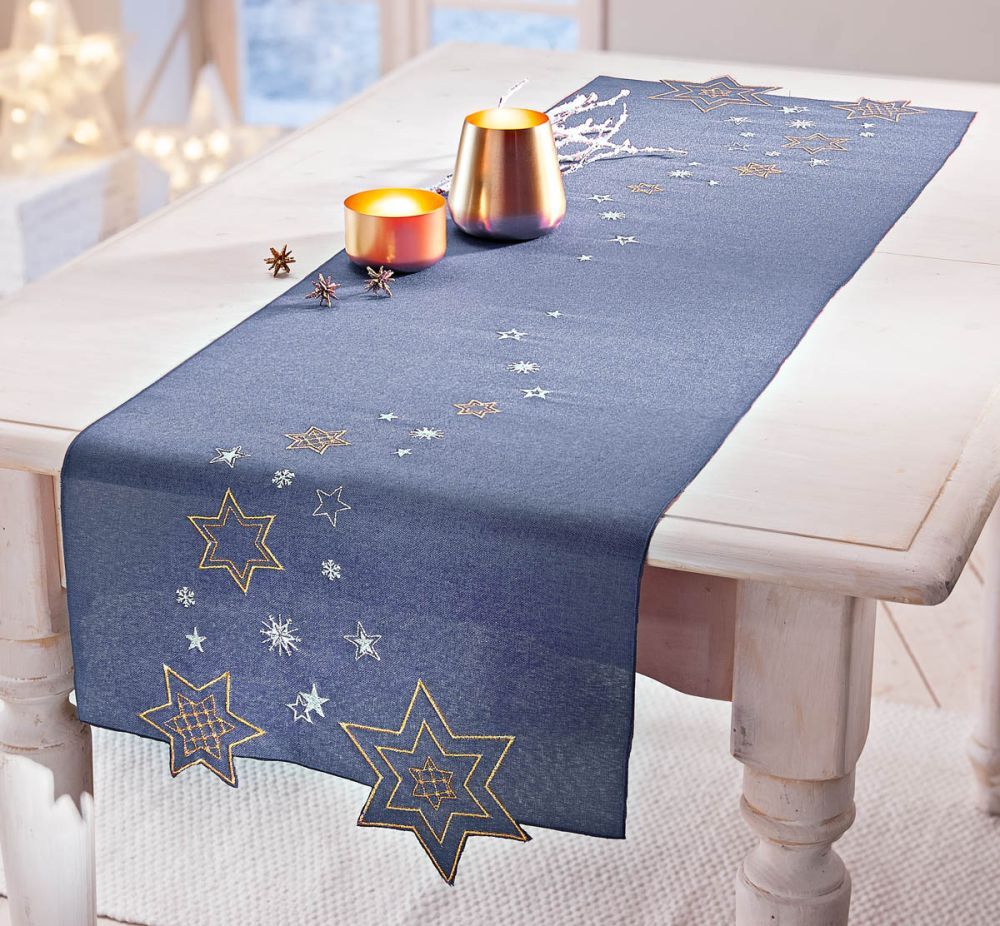 Weltbild Běhoun na stůl Hvězdný svit, modrý, 140 x 40 cm - Velký Košík