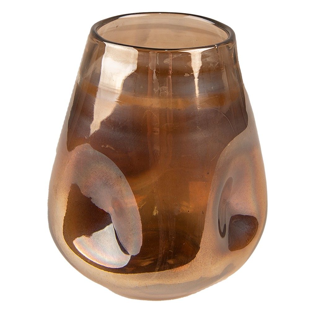 Hnědá ručně foukaná skleněná váza - Ø 10*12 cm Clayre & Eef - LaHome - vintage dekorace