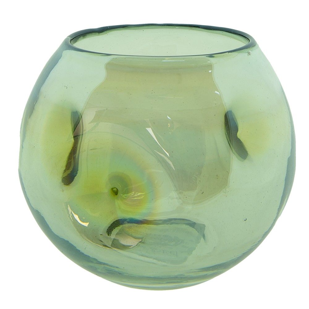 Zelená ručně foukaná skleněná váza/ svícen - Ø 12*12 cm Clayre & Eef - LaHome - vintage dekorace