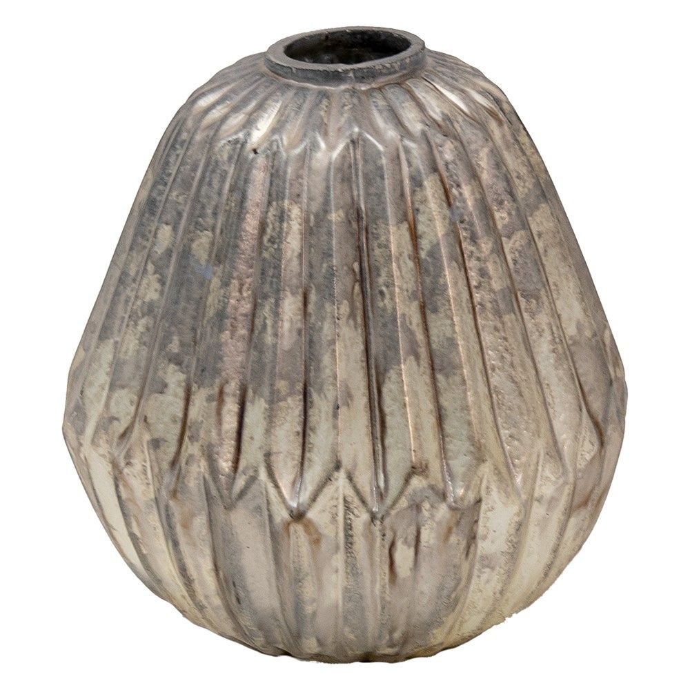 Béžovo-šedá antik dekorační skleněná váza - 10*10*11 cm Clayre & Eef - LaHome - vintage dekorace