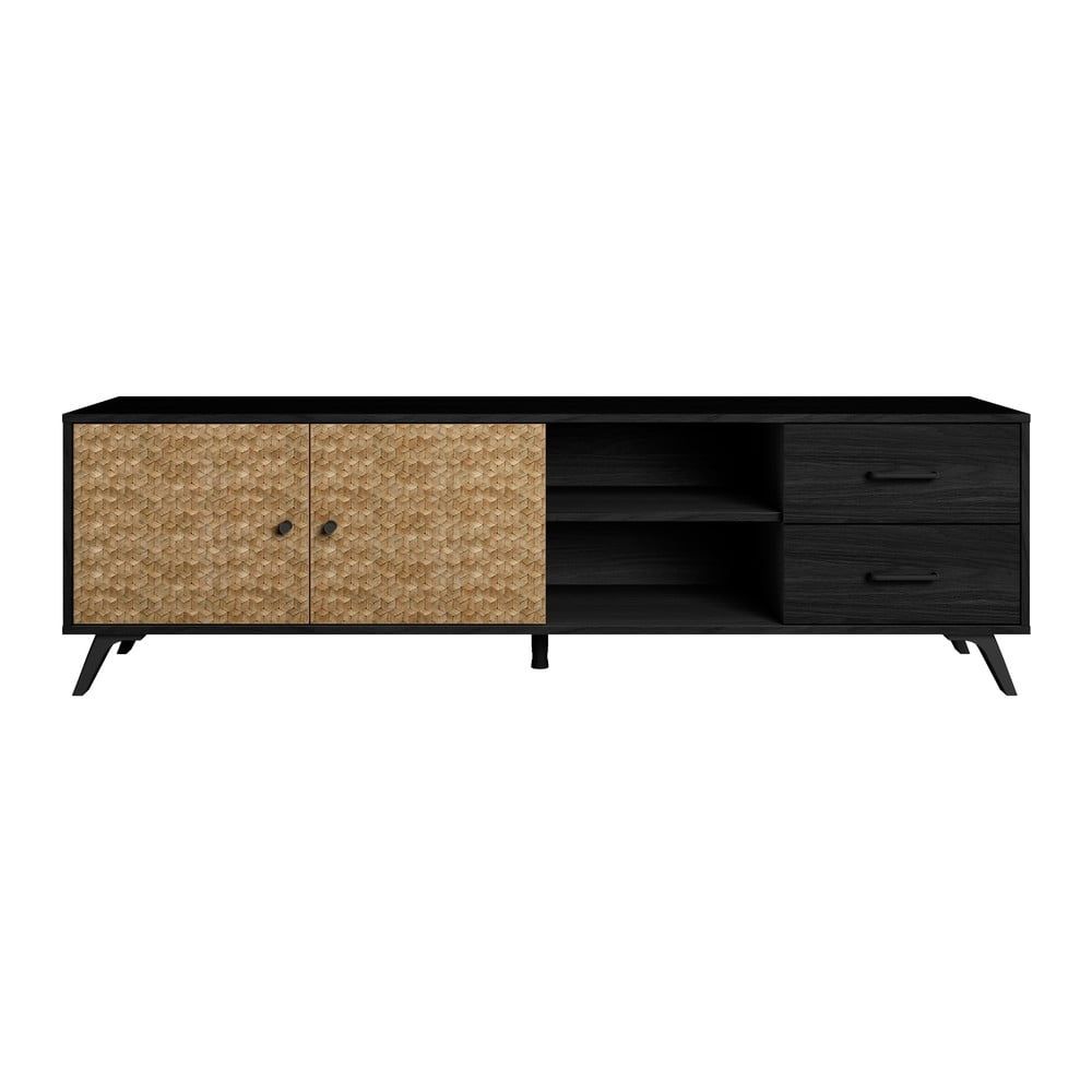 Černý TV stolek v dekoru exotického dřeva 181x53 cm Hanoi - Marckeric - Bonami.cz