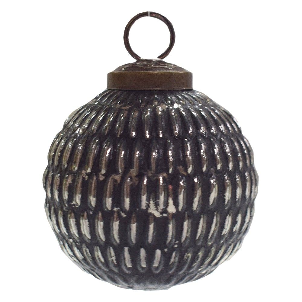 Černo-stříbrná antik skleněná ozdoba koule - Ø 7*7 cm Clayre & Eef - LaHome - vintage dekorace