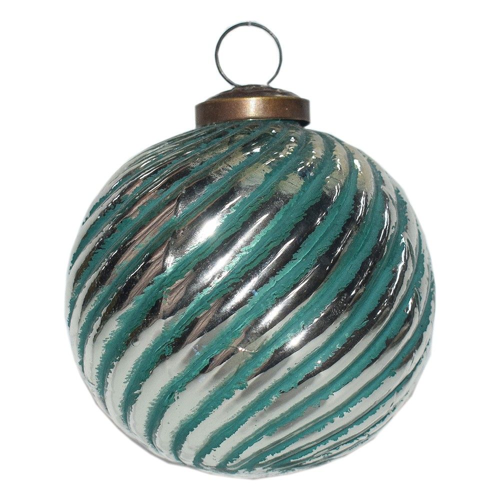Zeleno-stříbrná skleněná ozdoba koule - Ø 10*10 cm Clayre & Eef - LaHome - vintage dekorace