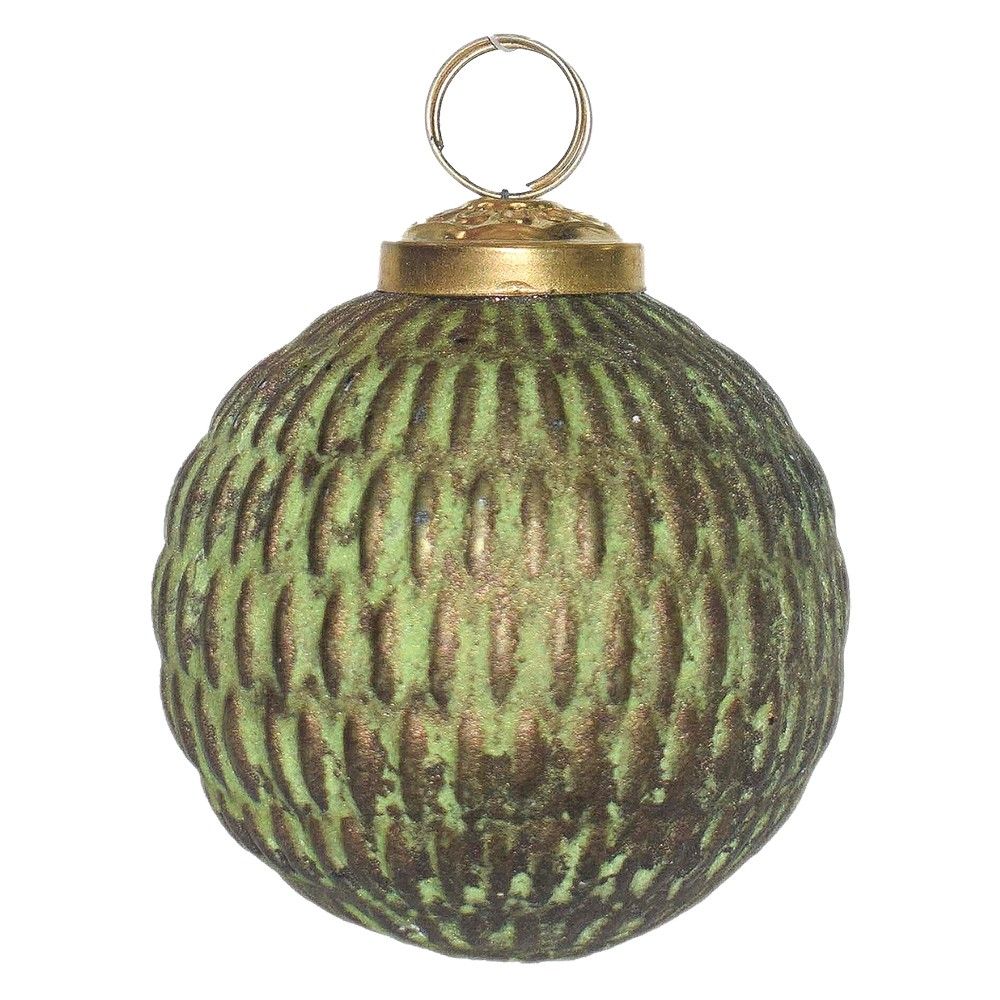 Zeleno-hnědá skleněná ozdoba koule - Ø7*7 cm Clayre & Eef - LaHome - vintage dekorace
