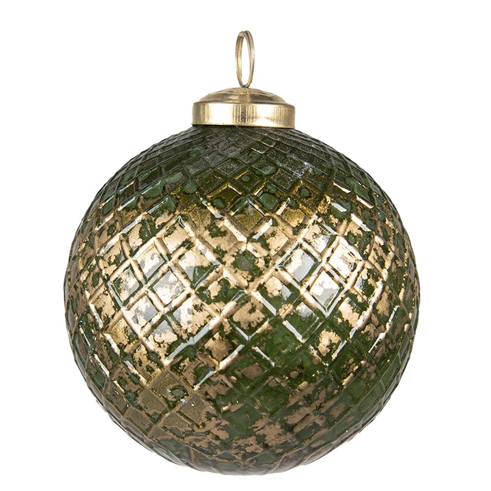 Zeleno-zlatá skleněná ozdoba koule - Ø10*10 cm Clayre & Eef - LaHome - vintage dekorace