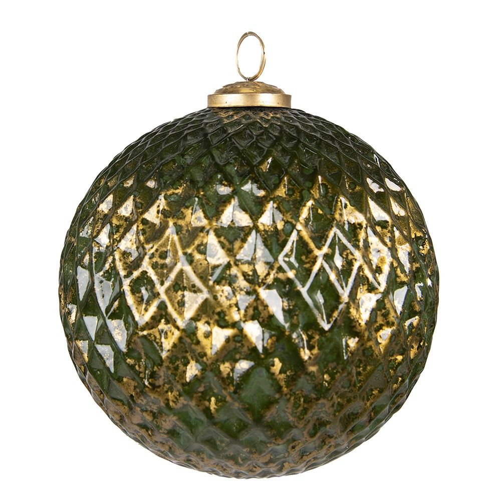 Zeleno-zlatá skleněná ozdoba koule XL - Ø 15*15 cm Clayre & Eef - LaHome - vintage dekorace