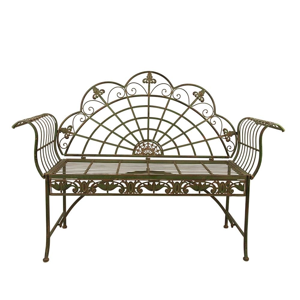 Zeleno-hnědá antik kovová zahradní lavice - 145*45*100 cm Clayre & Eef - LaHome - vintage dekorace