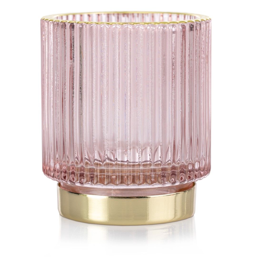 Pudrově růžový skleněný svícen POMPEY - Výprodej Povlečení
