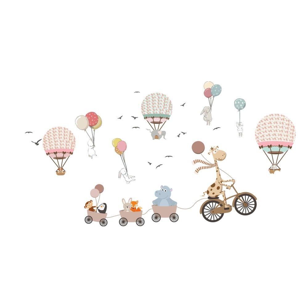 Dětská nástěnná samolepka Ambiance Animals and Hot Air Balloons in the Clouds, 90 x 60 cm - Bonami.cz
