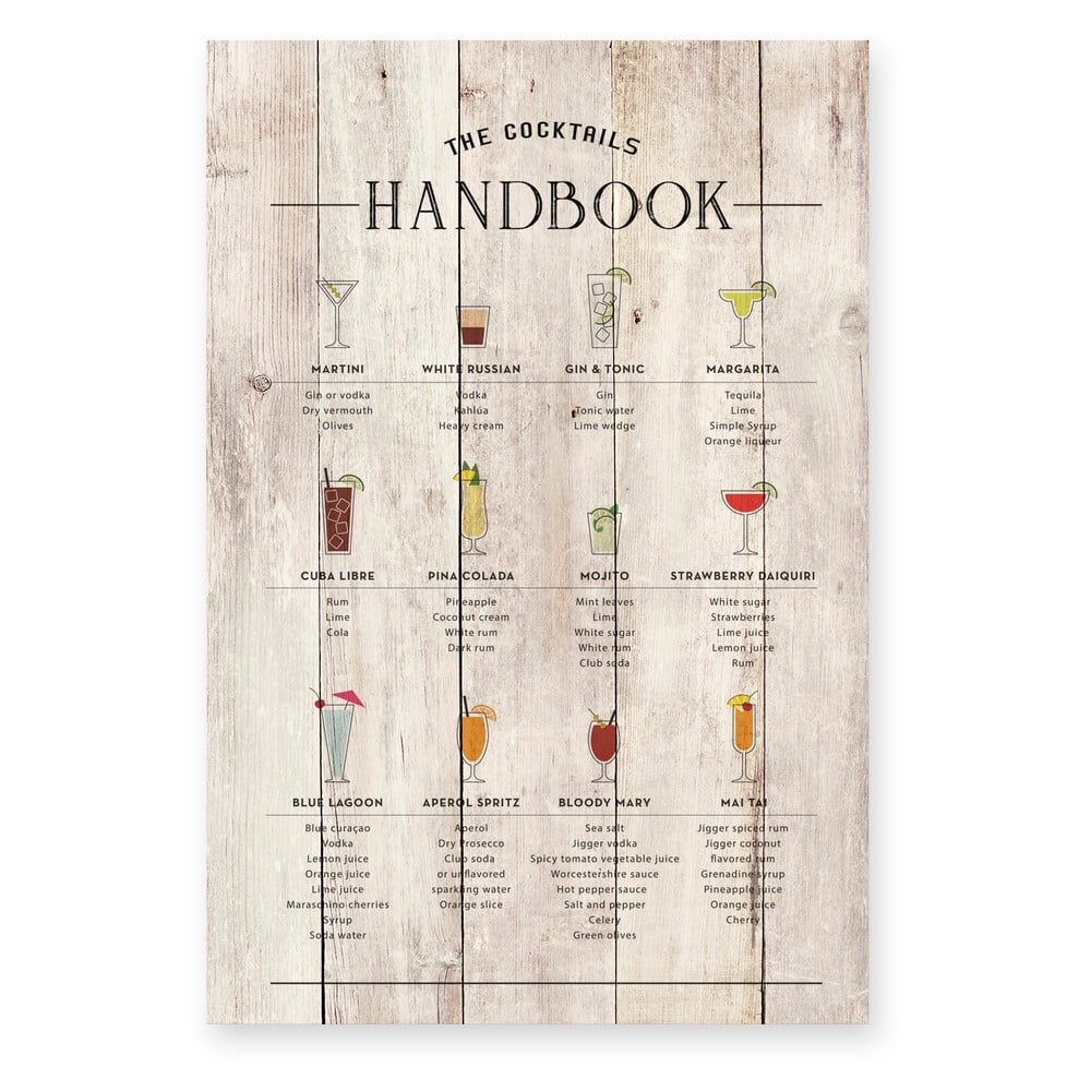 Dřevěná cedule 40x60 cm Cocktails Handbook – Really Nice Things - Bonami.cz
