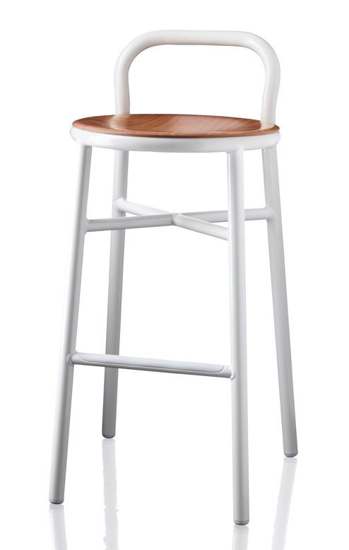 MAGIS - Barová židle PIPE se světlým dřevěným sedákem vysoká- bílá - 