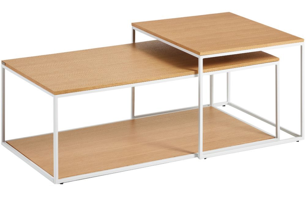 Set dvou dubových konferenčních stolků Kave Home Yoana 100x50/ 50x55 cm s bílou podnoží - Designovynabytek.cz