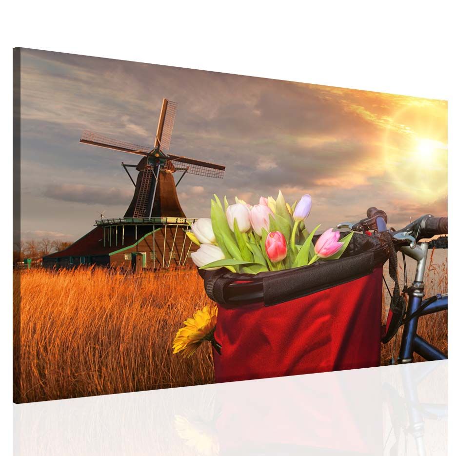 Obraz tulipány a větrný mlýn Velikost (šířka x výška): 35x25 cm - S-obrazy.cz