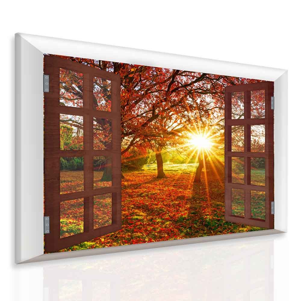 3D obraz okno podzimu Velikost (šířka x výška): 100x80 cm - S-obrazy.cz