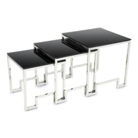 HowHomely SADA 3x Konferenční stolek SAMMEN chrom/černá 