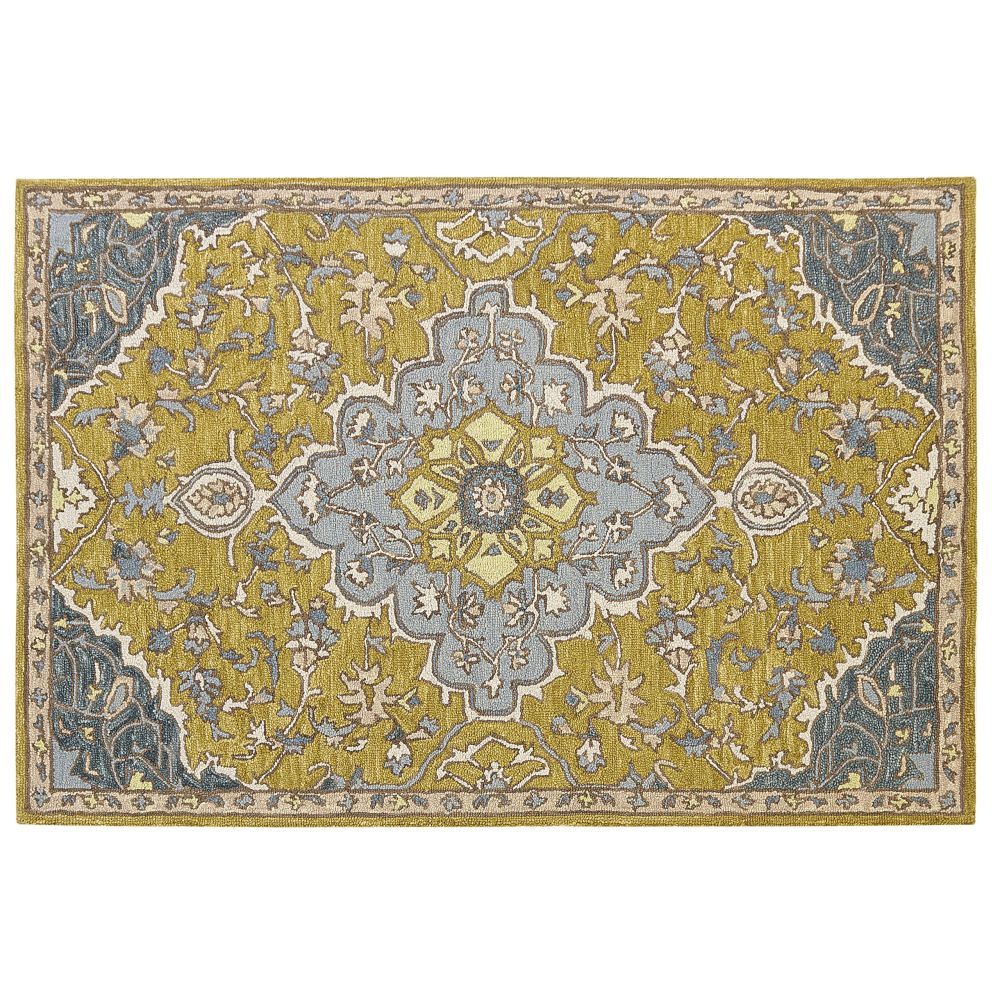 Vlněný koberec 160 x 230 cm žlutý/modrý MUCUR - Beliani.cz