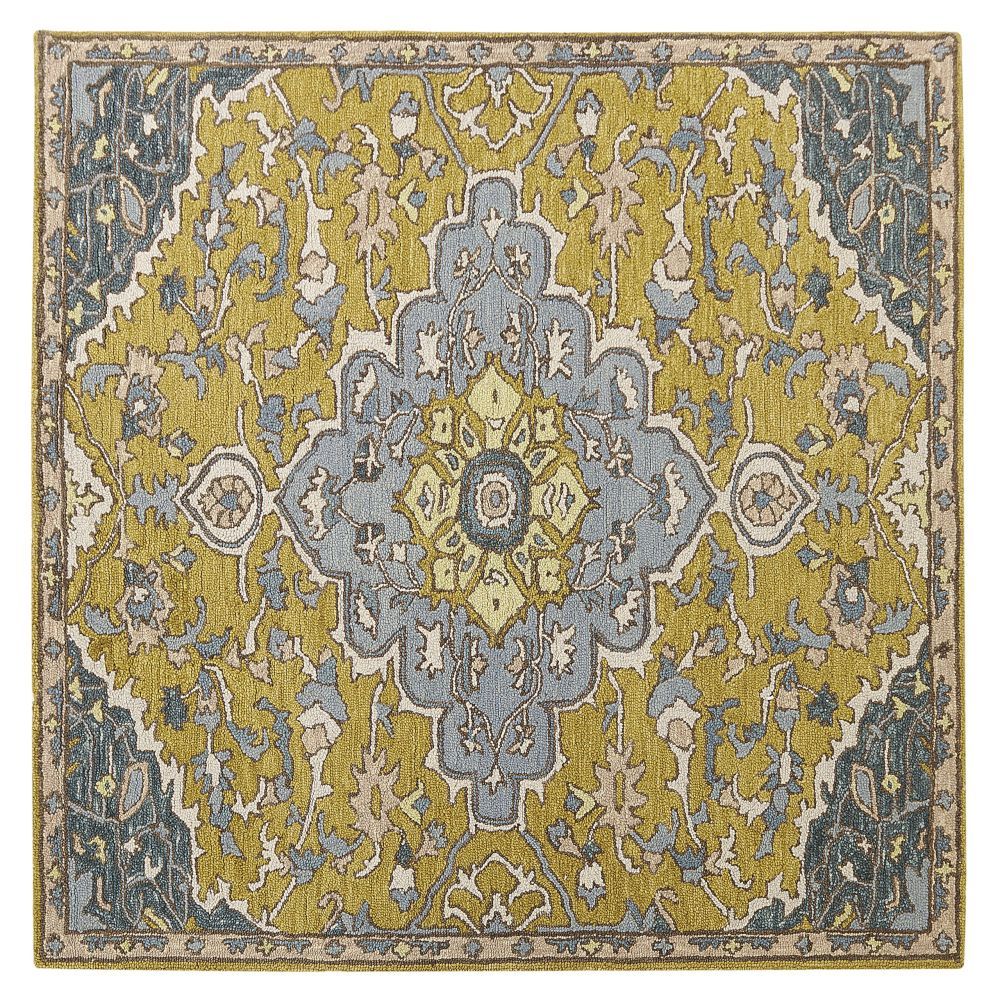 Vlněný koberec 200 x 200 cm žlutý/modrý MUCUR - Beliani.cz