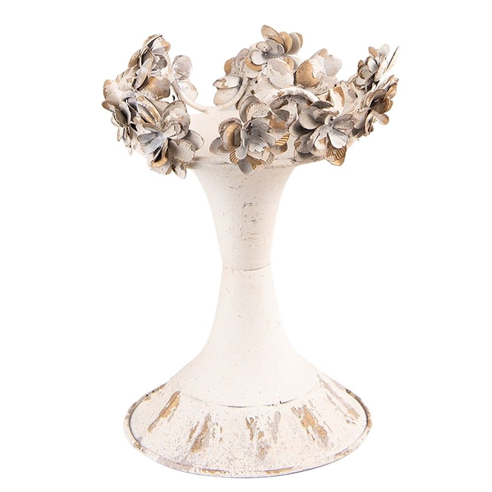 Béžový antik kovový svícen s květy Valérie S - Ø17*21 cm Clayre & Eef - LaHome - vintage dekorace