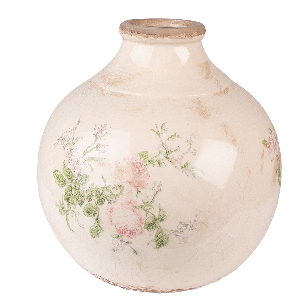 Béžová keramická dekorační váza s růžemi Rossia - Ø 25*25 cm Clayre & Eef - LaHome - vintage dekorace