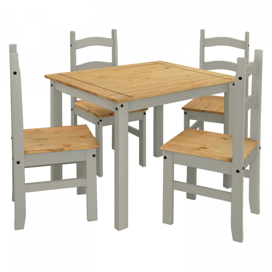 Idea Stůl 100 × 80 + 4 židle CORONA 3 vosk/šedá - ATAN Nábytek