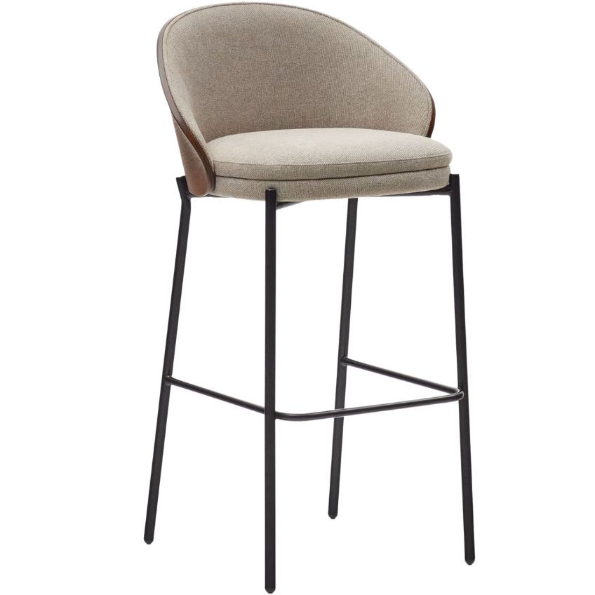 Béžová látková barová židle Kave Home Eamy s hnědým dřevěným opěradlem 77 cm - Designovynabytek.cz