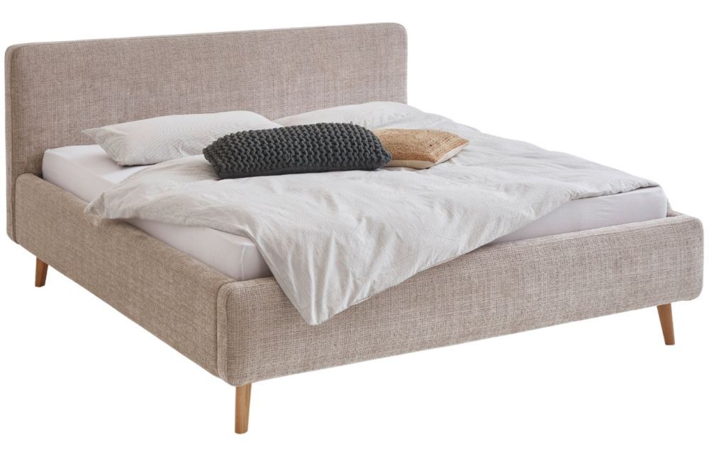 Béžová látková dvoulůžková postel Meise Möbel Mattis 180 x 200 cm s úložným prostorem - Designovynabytek.cz